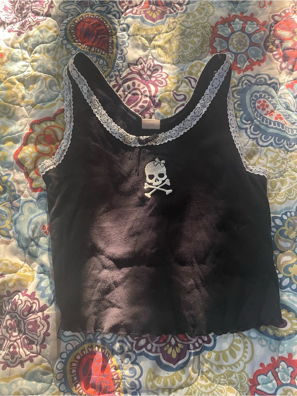 Messy Bun Just Chillin Skull Lace Tank Top XS Y2K Goth